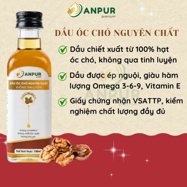 DẦU ÓC CHÓ NGUYÊN CHẤT, ÉP NGUỘI, KHÔNG TINH LUYỆN ANPUR