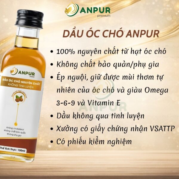 Alternative view of DẦU ÓC CHÓ NGUYÊN CHẤT, ÉP NGUỘI, KHÔNG TINH LUYỆN ANPUR